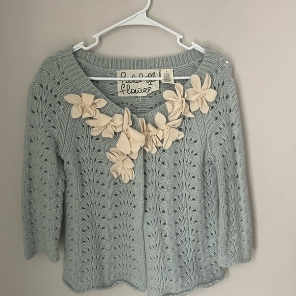 Anthropologie Field of Flowers Blue and Cream Knit Cardigan RARE - Picture 1 of 8